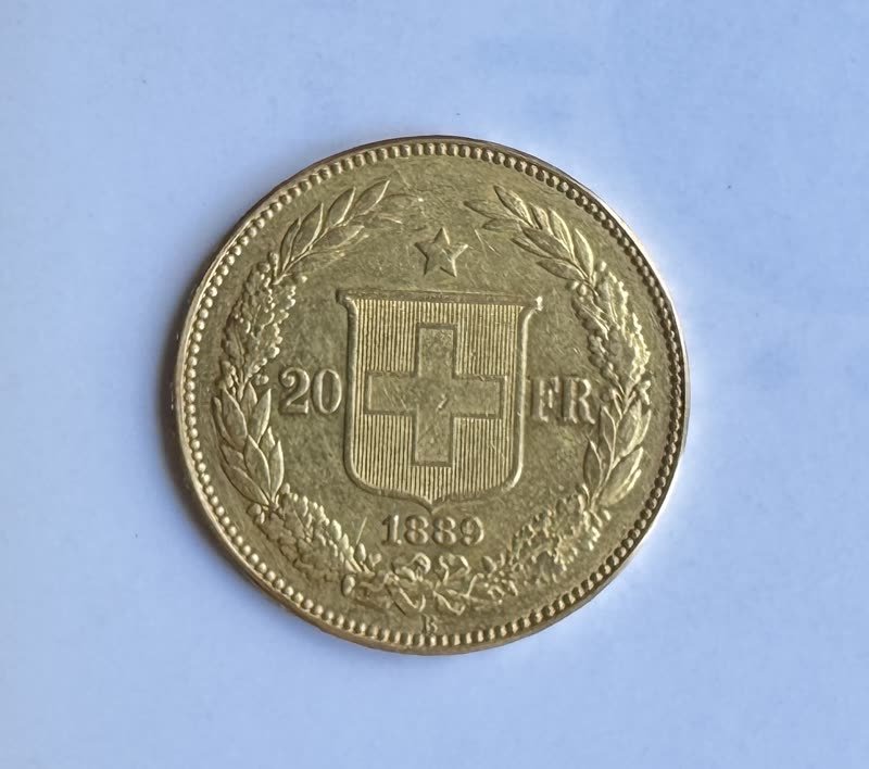 Rückseite: 20 Franken Gold, Randschrift-Abart «DOMINUS über Kopf»
